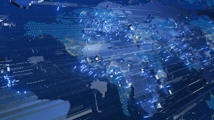 High-Quality Lopped 3D Render of Blue Sci-Fi World Map.