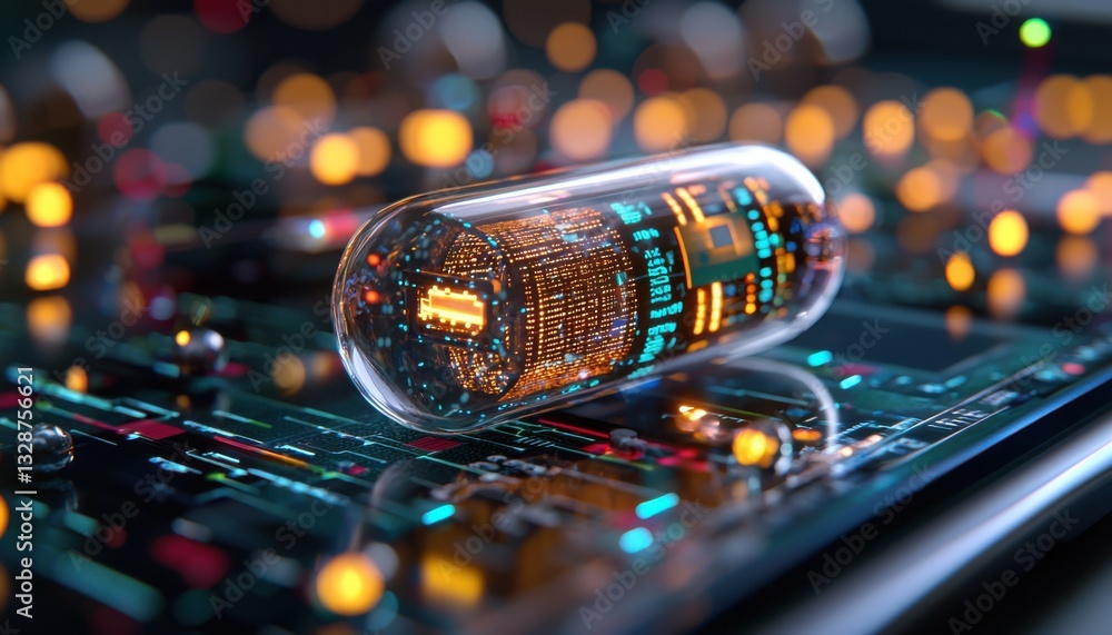 Microchip Pill Witness the future of healthcare with this close-up shot of a ...