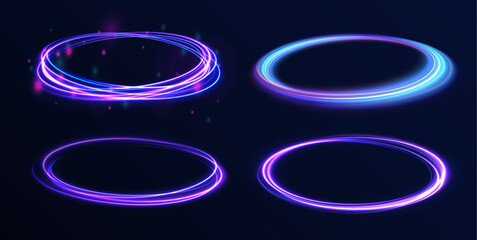 Canvas Print - surreal neon vortexes: a spectacular display of rotating and spinning energy hoops, creating a beaut