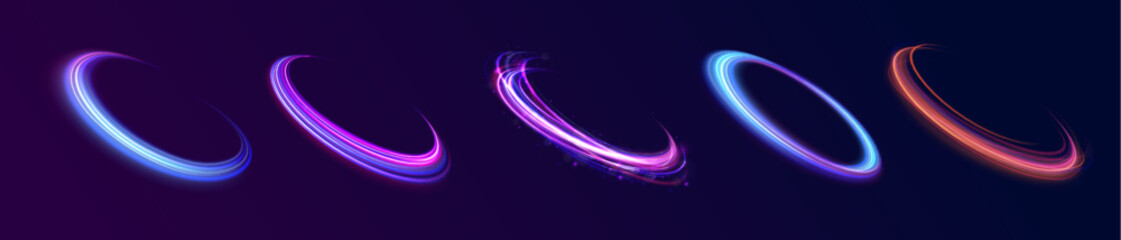 Wall Mural - glowing neon energy rings: a futuristic fusion of radiant light trails and luminous circular shapes 