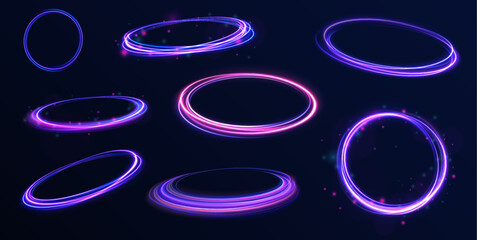 Wall Mural - ethereal light portals: a mesmerizing array of vibrant neon ovals and swirling energy loops that res