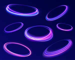 Wall Mural - ethereal light portals: a mesmerizing array of vibrant neon ovals and swirling energy loops that res
