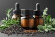 © D - Aromatherapy and Wellness: Essential Oil Bottles with Herbs and Peppercorns