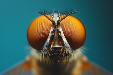 Poster - Close-up of an insect showcasing vibrant eyes and intricate details at midday in a laboratory setting