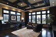 © ChaoticMind - Elegant modern office design featuring large windows and warm tones in a spacious setting