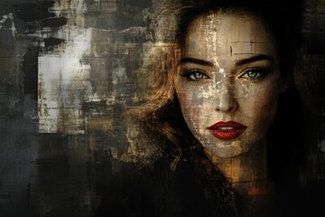 Aufkleber - Stunning portrait of a woman with striking features and artistic background blend