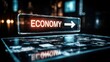 © Worldwide - Digital sign pointing towards economy with futuristic visuals behind.