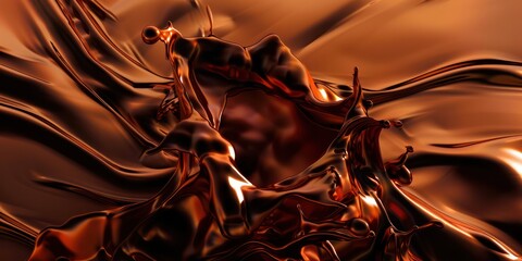 Wall Mural - gold orange drop and splach liquid flowing fluid flow curve wave ripple metallic gloss dynamic futur