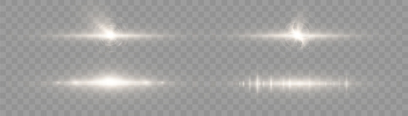 Leinwandbilder - Flashes of white light on transparent background. Vector glow effect of flickering glare. Abstract ignition of lens flare.