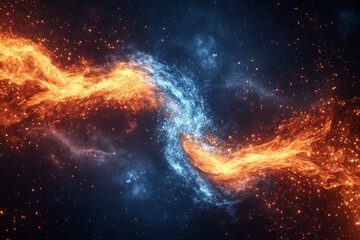 Poster - Vivid cosmic clash of fire and ice showcasing dynamic energy in a vast universe