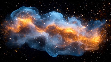 Wall Mural - Fiery cosmic nebula swirls softly glowing blue orange hues. AI Generated