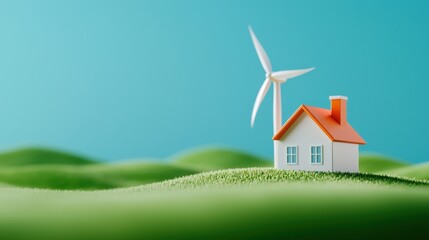 Wall Mural - a house powered by a giant wind turbine in a rural setting.