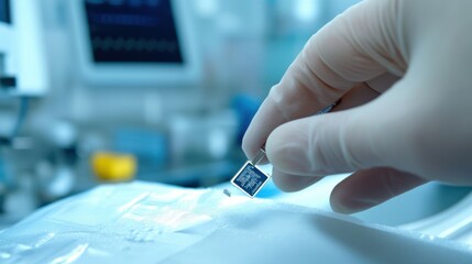 Wall Mural - a hand placing a smart implantable microchip under human skin, visible subdermal chip and insertion 