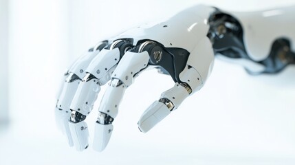 Wall Mural - a robotic hand equipped with soft artificial skin gripping a small object, visible mechanical joints
