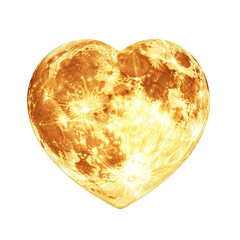 Wall Mural - The image displays a textured heart shape made to resemble the surface of the moon with bright golden tones.
