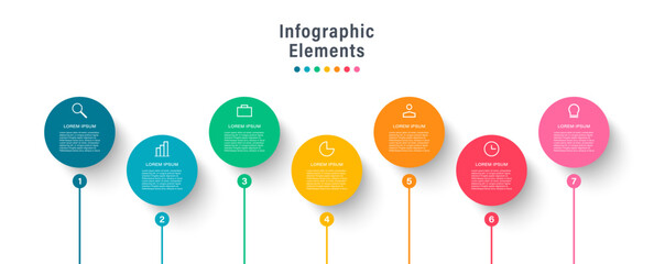 Wall Mural - 7 steps vector infographics design template. colored circles infographic elements