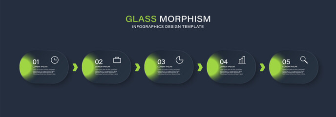 Wall Mural - glass morphism infographics design template with 5 steps or options