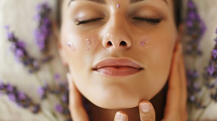 Wall Mural - A woman is receiving a facial at a spa.