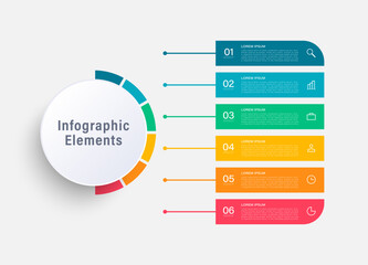 Wall Mural - pie chart vector infographic template with 6 steps