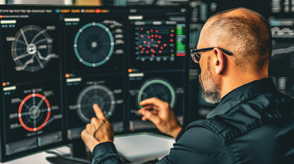 Wall Mural - data analysis in focus: a skilled data analyst with focused gaze, meticulously examines complex data