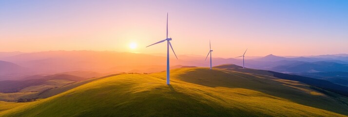 Poster - Renewable Energy Horizon Epic Wind Turbines Transforming Sustainable Landscapes at Golden Sunrise - Clean Tech Innovation for Climate Resilience and Global Green Transition