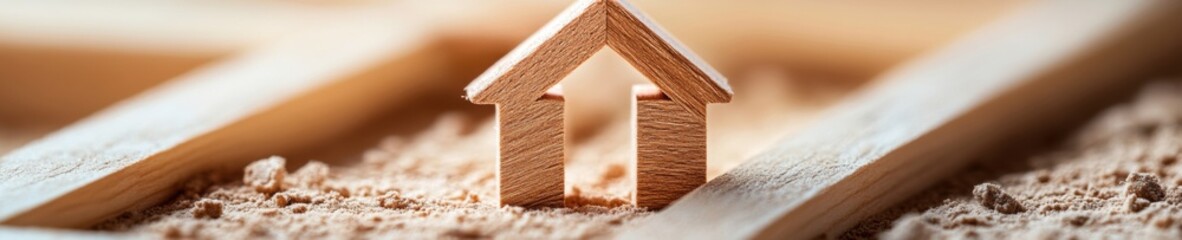 Aufkleber - Minimalist Construction Dreamscape Eco-Friendly Tiny House Frame on Sustainable Textured Surface - Future of Modular Living and Design Innovation