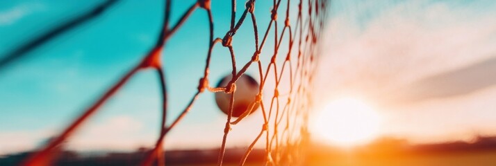 Poster - Dynamic Goal Moment Cinematic Soccer Ball Sunset Capture - High-Performance Sports Marketing and Inspirational Athlete Branding Visual