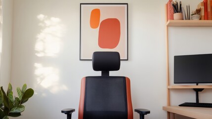 Poster - Minimalist Remote Work Sanctuary Ergonomic Design Meets Artistic Productivity in Modern Home Office with Scandinavian-Inspired Aesthetic and Wellness-Focused Workspace Solution
