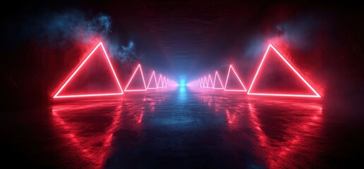 Aufkleber - Cyberpunk Futuristic Tunnel Red Neon Lights Underground Corridor Showroom Space