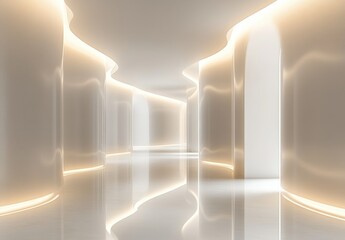 Poster - Futuristic Minimalist Hallway with Curved Walls and Glossy Floor