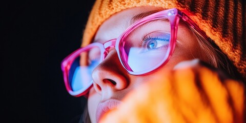 Aufkleber - Digital Native Gen Z Immersive Screen Experience Vibrant Neon Glasses Reflecting Hyperconnected Youth Culture and Technological Engagement
