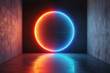 Aufkleber - Cyberpunk Digital Gateway Immersive Neon Circle Portal Illuminating Futuristic Design Space - Next-Gen Visual Technology and Creative Branding Concept