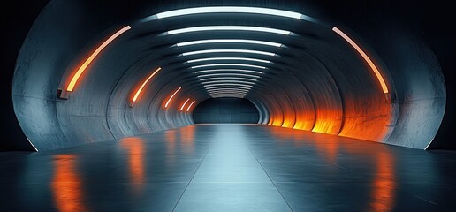Aufkleber - Futuristic Underground Corridor Sci-Fi Design Minimalistic Space Metal Floor Lighting Reflection Architecture