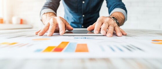 Aufkleber - Minimalist Business Analytics Dynamic Performance Insights with Digital Tablet - Gen Z Professional Navigating Data-Driven Workplace Trends in Modern Collaborative Environment