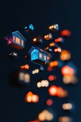 Poster - Futuristic Real Estate Visualization Glowing Digital Homes in Immersive AR Landscape - Innovative Property Marketing for Tech-Driven Urban Transformation