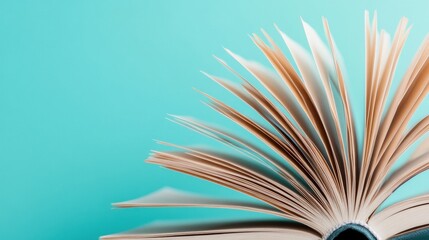 Aufkleber - Minimalist Learning Aesthetic Open Book Pages Fanned Against Vibrant Teal - Inspiring Digital Workspace Creativity and Modern Educational Content Design