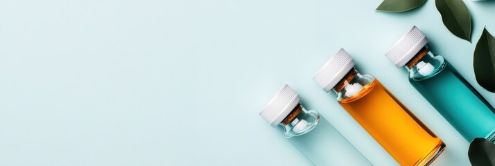 Fototapete - Minimalist Vaccine Research Aesthetic Clinical Pharmaceutical Vials with Organic Design Elements - Modern Healthcare Innovation in Sustainable Biotech Styling