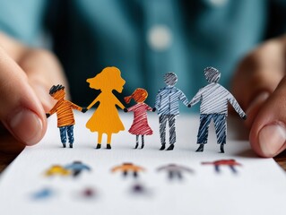 Poster - Inclusive Diversity and Empowerment Minimalist Paper Cutout Figures Representing Multicultural Connection, Social Unity, and Collaborative Human Potential
