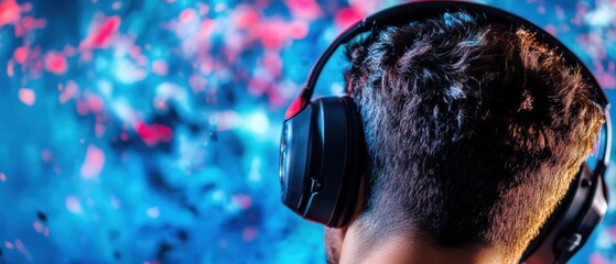 Aufkleber - Immersive eSports Experience Gen Z Gamer in High-Performance Audio Landscape with Neon Cyberpunk Aesthetics - Digital Entertainment Revolution
