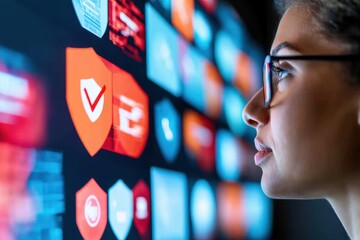 Fototapete - Immersive Cybersecurity Visualization Next-Gen Digital Protection Interface with Sleek AR Transparency for Tech-Forward Professionals and Data Privacy Innovators