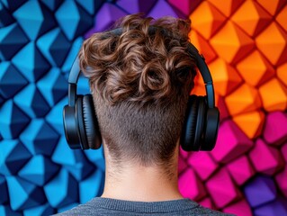 Poster - Immersive Audio Experience Gen Z Content Creators Vibrant Workspace with Noise-Canceling Headphones - Digital Performance and Creative Expression
