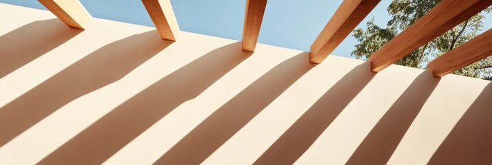 Aufkleber - Sustainable Industrial Design Precision Timber Framing with Minimalist Architectural Shadows - Innovative Construction Technology and Modern Building Efficiency
