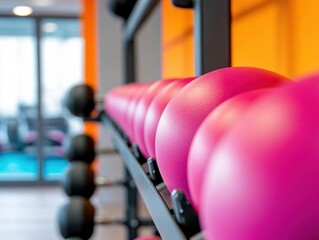 Aufkleber - Vibrant Fitness Revolution Sleek Modern Gym Design with Bold Pink Exercise Balls - Wellness Innovation and High-Performance Training Aesthetic