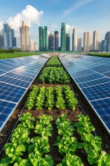 Wall Mural - a rooftop garden in an urban city with solar panels