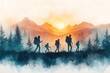 ©  QuantumMuse - Hikers enjoying a stunning sunset in the mountains while trekking through nature