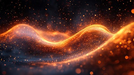 Wall Mural - a captivating, dynamic visual effect of glowing orange particles flowing in a fiery wave evokes warm