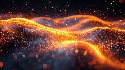 Wall Mural - a captivating, dynamic visual effect of glowing orange particles flowing in a fiery wave evokes warm