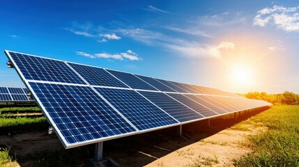 Wall Mural - a solar farm in the middle of a desert landscape under a bright sun