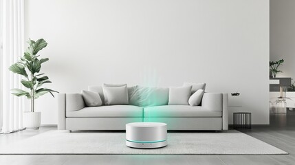 Wall Mural - a smart home climate control system, modern living room with automated temperature and air quality m