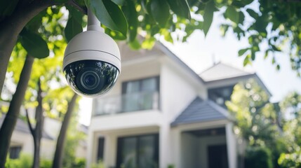 Wall Mural - a smart home security system, modern living room with sensors and cameras monitoring the area, secur